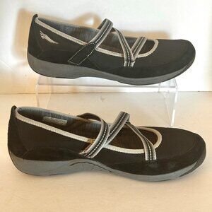 Dansko Hazel Flat Black Suede Sz 9.5/ 40 Slip on Strappy Maryjane Low Heels Comf